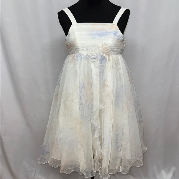 David’s Bridal 12 Ivory Print Tulle Flower Girl Dress Wedding Formal - Picture 2 of 8